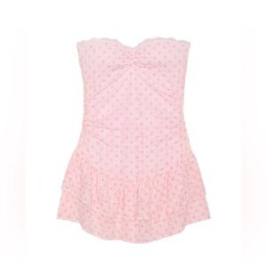 PINK x LoveShackFancy Strapless Lace Mini Dress Icon Polka Dot Pink Small NWT